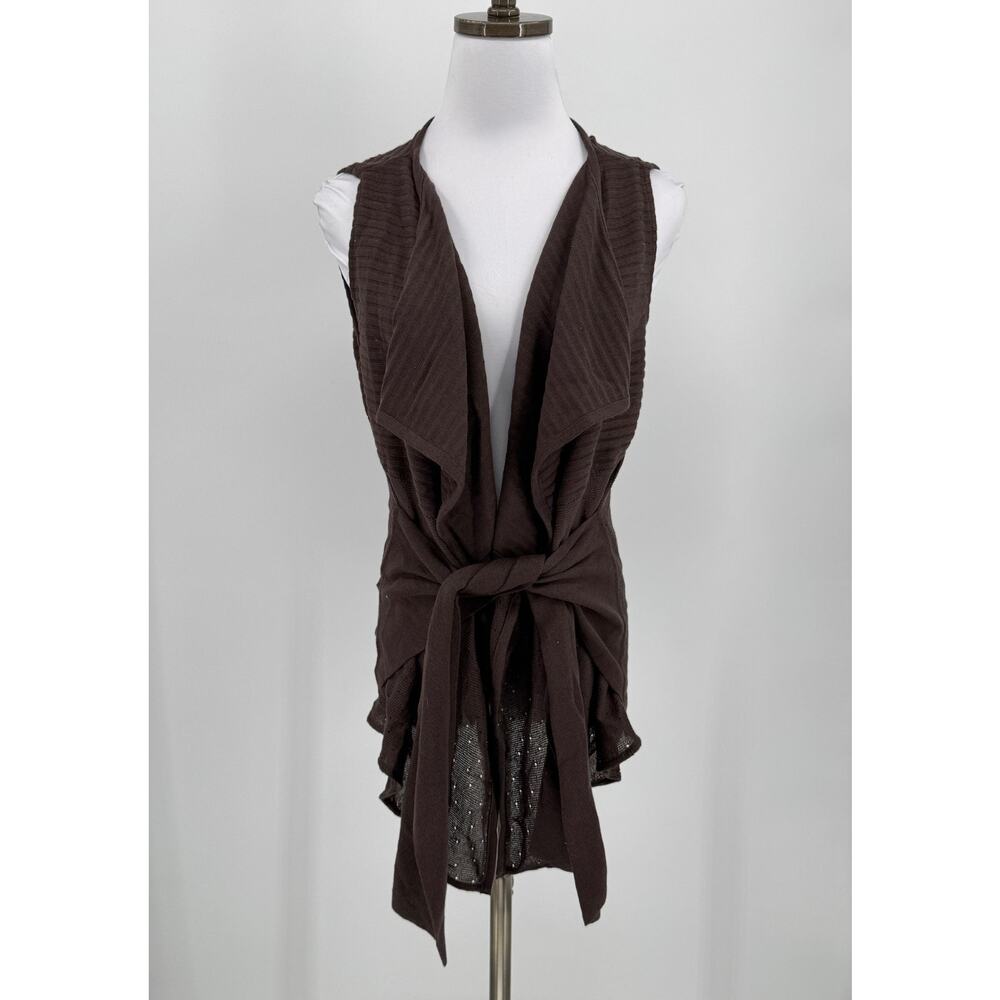 Cannisse Womens Brownie Brown Cotton Tie Waist Cantalou Sweater Vest Sz L NEW